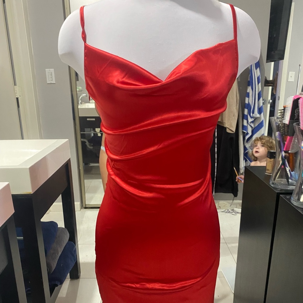 red satin dress